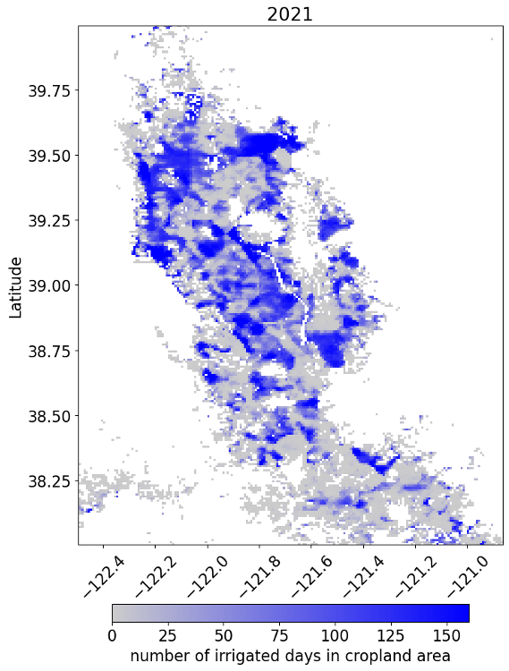 AgroTrack: number of irrigated days in cropland, 2021.