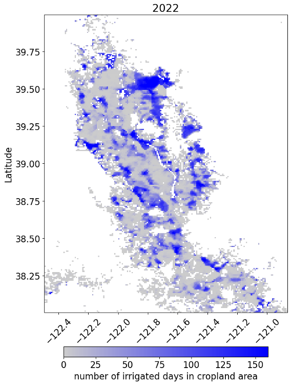 AgroTrack: number of irrigated days in cropland, 2022.